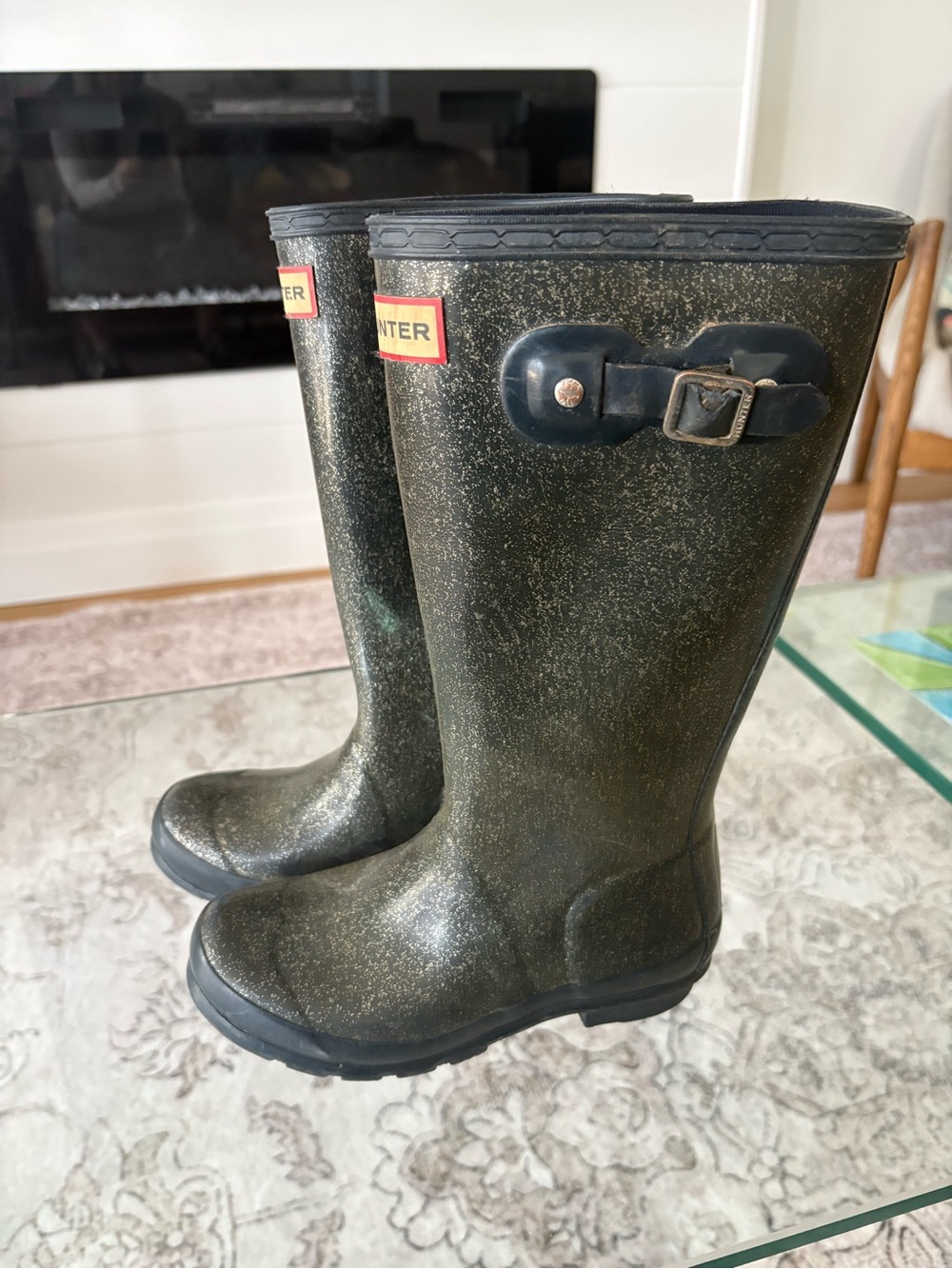 Hunter Sparkle Navy Tall Rain Boots - Size 1-2